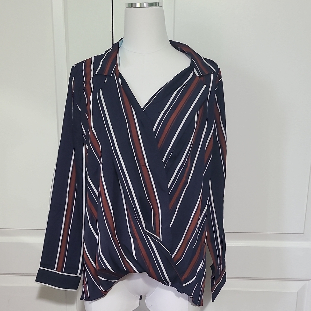 NWT She And Sky Wrap Style Striped Collared Blouse